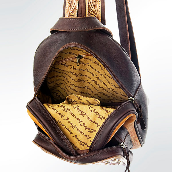 ADBG560 American Darling Hand Tooled Floral Leather Western Backpack with Turquoise Concho