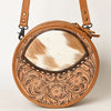 ADBG563TAW American Darling Hand Tooled Floral Leather & Hair-On Cowhide Western Canteen Bag