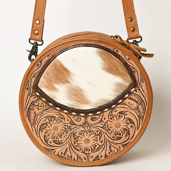 ADBG563TAW American Darling Hand Tooled Floral Leather & Hair-On Cowhide Western Canteen Bag