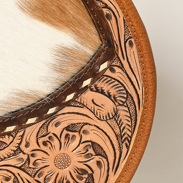 ADBG563TAW American Darling Hand Tooled Floral Leather & Hair-On Cowhide Western Canteen Bag