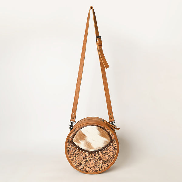 ADBG563TAW American Darling Hand Tooled Floral Leather & Hair-On Cowhide Western Canteen Bag