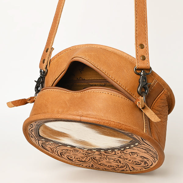 ADBG563TAW American Darling Hand Tooled Floral Leather & Hair-On Cowhide Western Canteen Bag