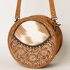 ADBG563TAW American Darling Hand Tooled Floral Leather & Hair-On Cowhide Western Canteen Bag