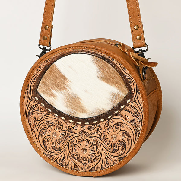 ADBG563TAW American Darling Hand Tooled Floral Leather & Hair-On Cowhide Western Canteen Bag