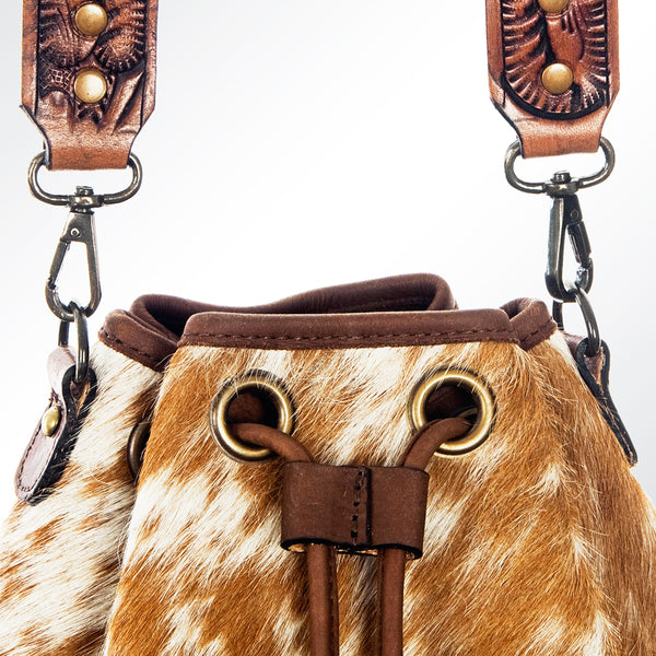 ADBG569 American Darling Hand Tooled Floral Leather & Hair-On Cowhide Western Bucket Bag