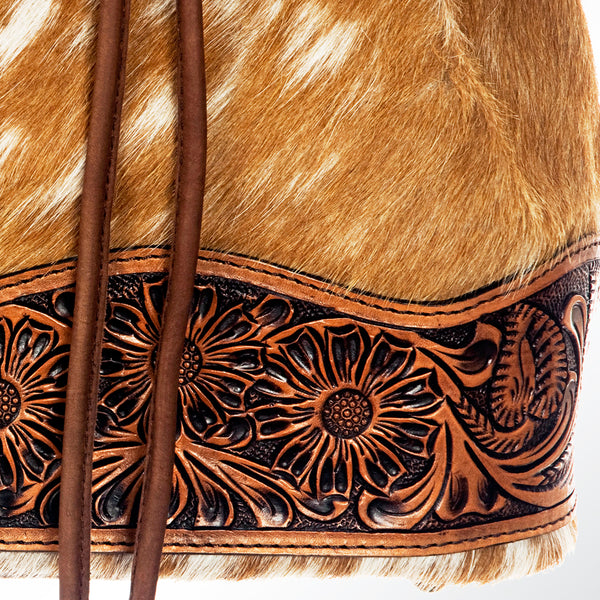 ADBG569 American Darling Hand Tooled Floral Leather & Hair-On Cowhide Western Bucket Bag
