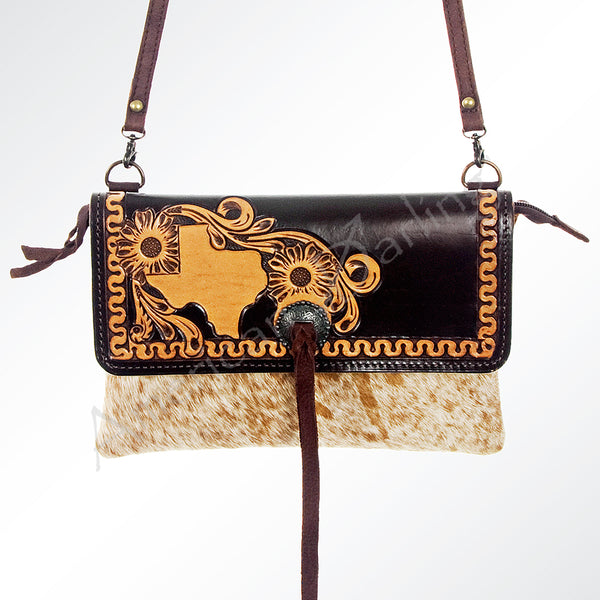 ADBG570TAW American Darling Texas Tooled Leather & Hair-On Cowhide Western Crossbody Bag