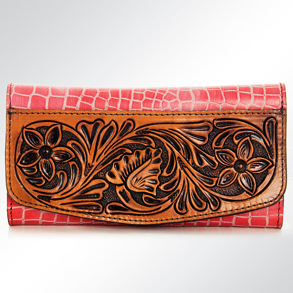 ADBG572 American Darling Hand Tooled Floral Leather Western Wallet Bag with Rose Design