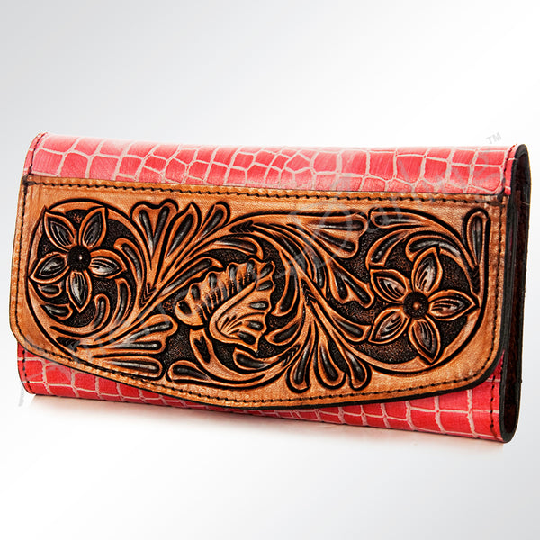 ADBG572 American Darling Hand Tooled Floral Leather Western Wallet Bag with Rose Design