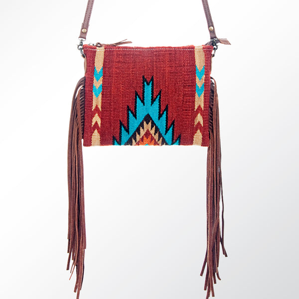 ADBG236 American Darling Handcrafted Western Cross body Bag with Woven Saddle Blanket and Fringes