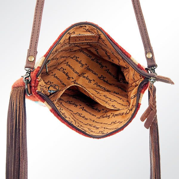 ADBG236 American Darling Handcrafted Western Cross body Bag with Woven Saddle Blanket and Fringes