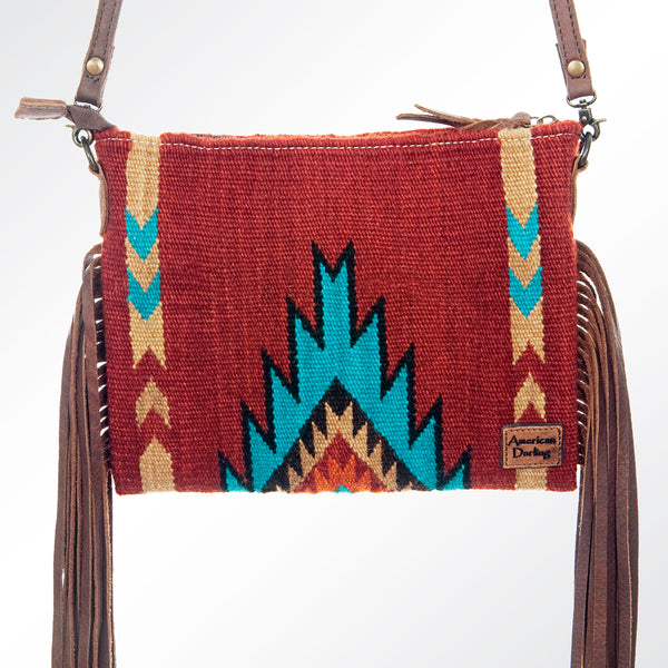 ADBG236 American Darling Handcrafted Western Cross body Bag with Woven Saddle Blanket and Fringes