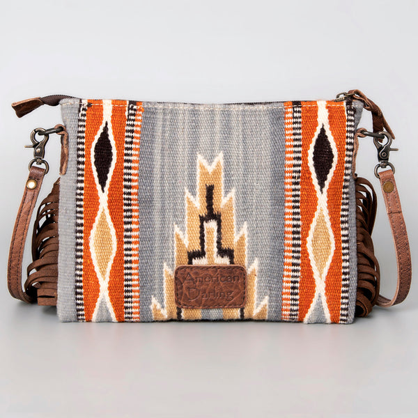 ADBG236 American Darling Handcrafted Western Cross body Bag with Woven Saddle Blanket and Fringes