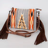 ADBG236 American Darling Handcrafted Western Cross body Bag with Woven Saddle Blanket and Fringes