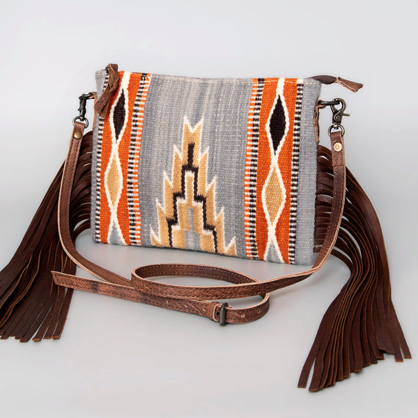 ADBG236 American Darling Handcrafted Western Cross body Bag with Woven Saddle Blanket and Fringes