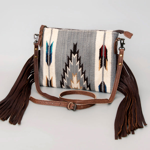 ADBG236 American Darling Handcrafted Western Cross body Bag with Woven Saddle Blanket and Fringes