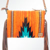 ADBG236 American Darling Handcrafted Western Cross body Bag with Woven Saddle Blanket and Fringes