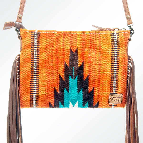 ADBG236 American Darling Handcrafted Western Cross body Bag with Woven Saddle Blanket and Fringes