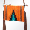 ADBG236 American Darling Handcrafted Western Cross body Bag with Woven Saddle Blanket and Fringes