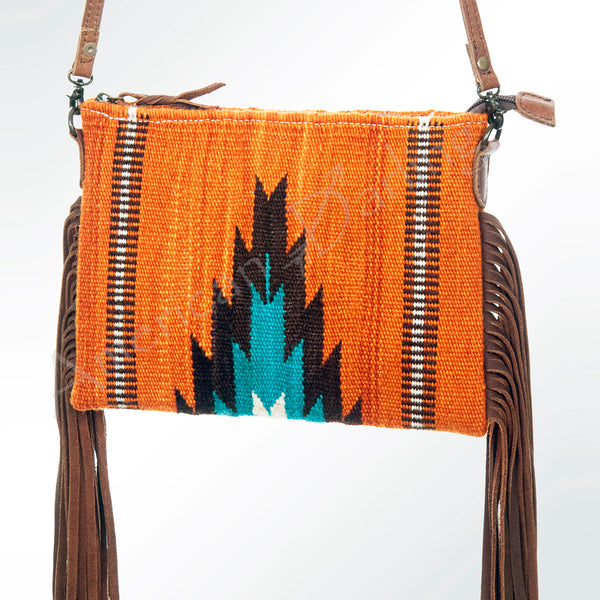 ADBG236 American Darling Handcrafted Western Cross body Bag with Woven Saddle Blanket and Fringes