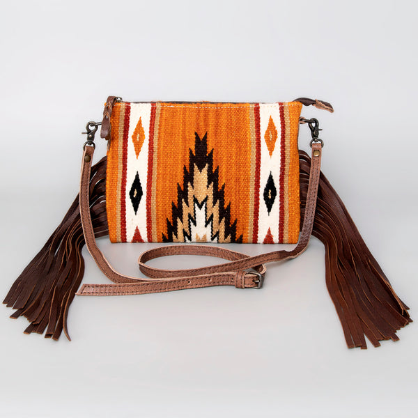 ADBG236 American Darling Handcrafted Western Cross body Bag with Woven Saddle Blanket and Fringes