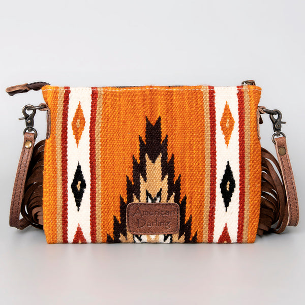 ADBG236 American Darling Handcrafted Western Cross body Bag with Woven Saddle Blanket and Fringes