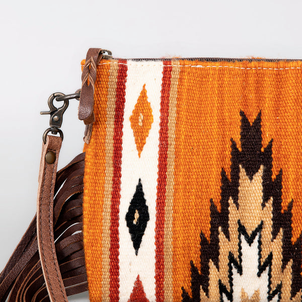 ADBG236 American Darling Handcrafted Western Cross body Bag with Woven Saddle Blanket and Fringes