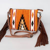 ADBG236 American Darling Handcrafted Western Cross body Bag with Woven Saddle Blanket and Fringes