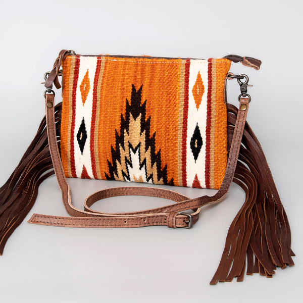ADBG236 American Darling Handcrafted Western Cross body Bag with Woven Saddle Blanket and Fringes