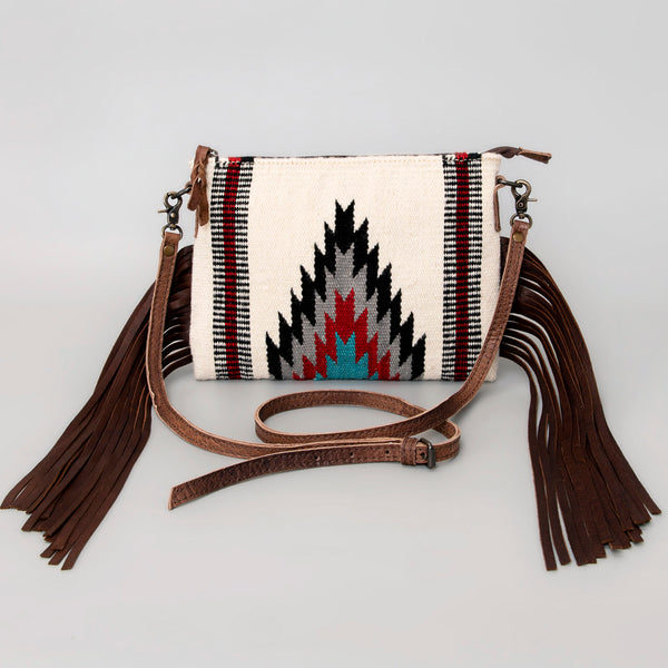 ADBG236 American Darling Handcrafted Western Cross body Bag with Woven Saddle Blanket and Fringes