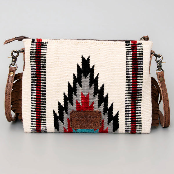 ADBG236 American Darling Handcrafted Western Cross body Bag with Woven Saddle Blanket and Fringes