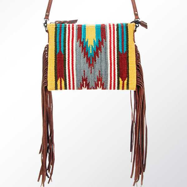 ADBG236 American Darling Handcrafted Western Cross body Bag with Woven Saddle Blanket and Fringes
