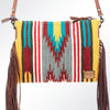 ADBG236 American Darling Handcrafted Western Cross body Bag with Woven Saddle Blanket and Fringes