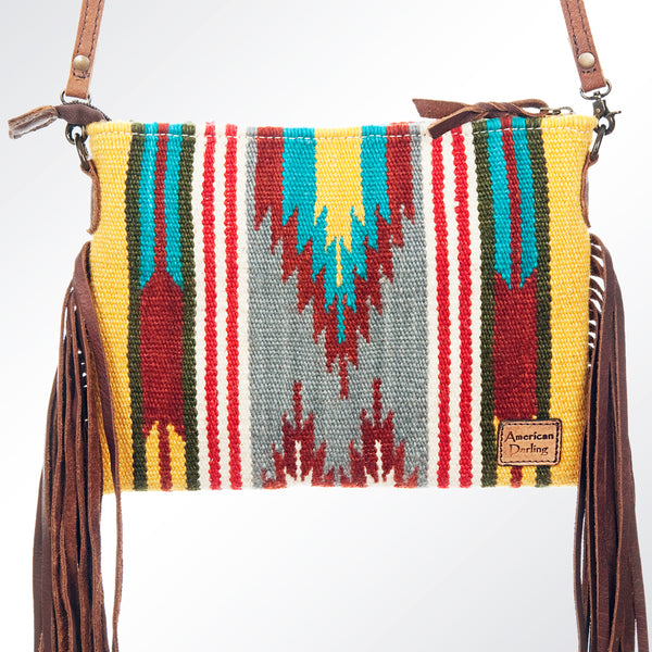 ADBG236 American Darling Handcrafted Western Cross body Bag with Woven Saddle Blanket and Fringes