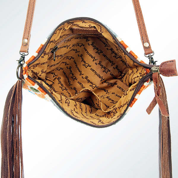 ADBG236 American Darling Handcrafted Western Cross body Bag with Woven Saddle Blanket and Fringes