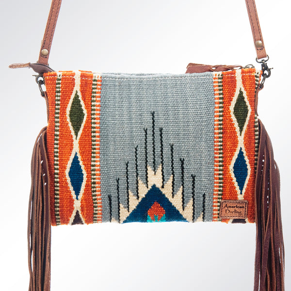 ADBG236 American Darling Handcrafted Western Cross body Bag with Woven Saddle Blanket and Fringes