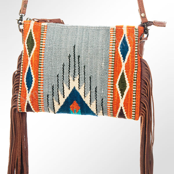 ADBG236 American Darling Handcrafted Western Cross body Bag with Woven Saddle Blanket and Fringes