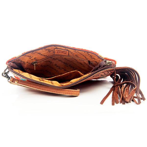 ADBG344 American Darling Hand Tooled Saddle Blanket Wristlet Bag
