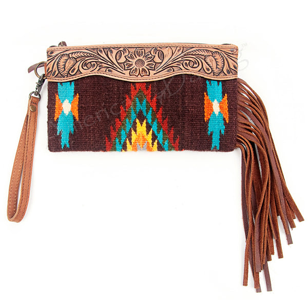 ADBG344 American Darling Hand Tooled Saddle Blanket Wristlet Bag