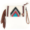 ADBG344 American Darling Hand Tooled Western Leather Wristlet Bag with Fringes and Woven Saddle Blanket