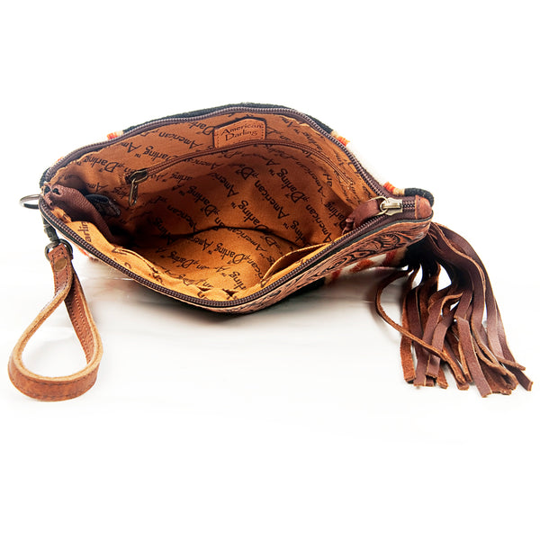 ADBG344 American Darling Hand Tooled Saddle Blanket Wristlet Bag