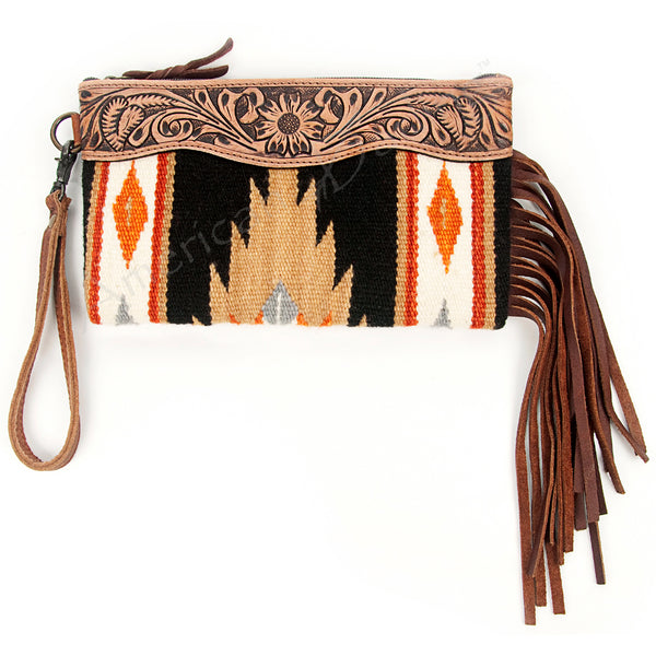 ADBG344 American Darling Hand Tooled Saddle Blanket Wristlet Bag