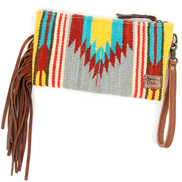 ADBG344 American Darling Hand Tooled Saddle Blanket Wristlet Bag