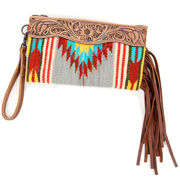 ADBG344 American Darling Hand Tooled Saddle Blanket Wristlet Bag
