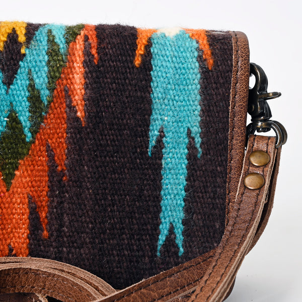 ADBG485 Multicolor Southwestern Wool Organizer Bag with Leather Trim & Crossbody Strap