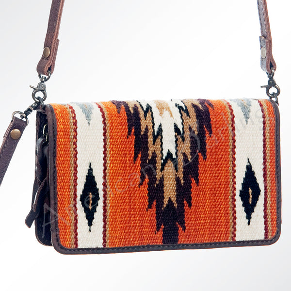 ADBG485 Southwestern Wool Organizer Bag with Leather Trim & Geometric Pattern