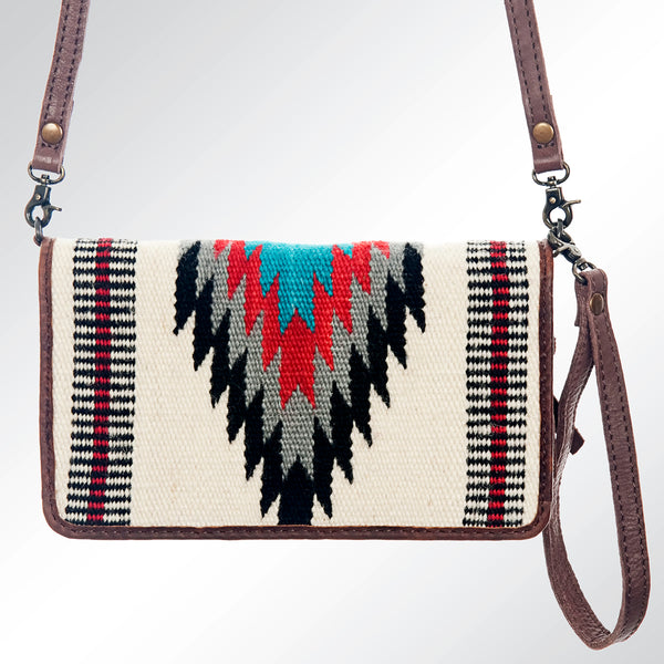 ADBG485 Southwestern Wool Organizer Bag with Leather Trim & Geometric Pattern