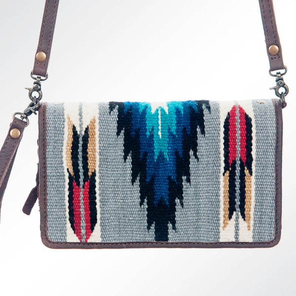 ADBG485 Southwestern Wool Organizer Bag with Leather Trim & Geometric Pattern