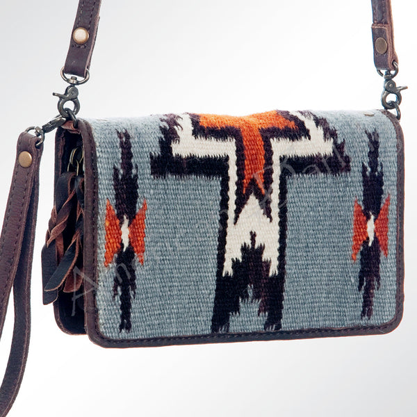 ADBG485 Southwestern Wool Organizer Bag with Leather Trim & Geometric Pattern