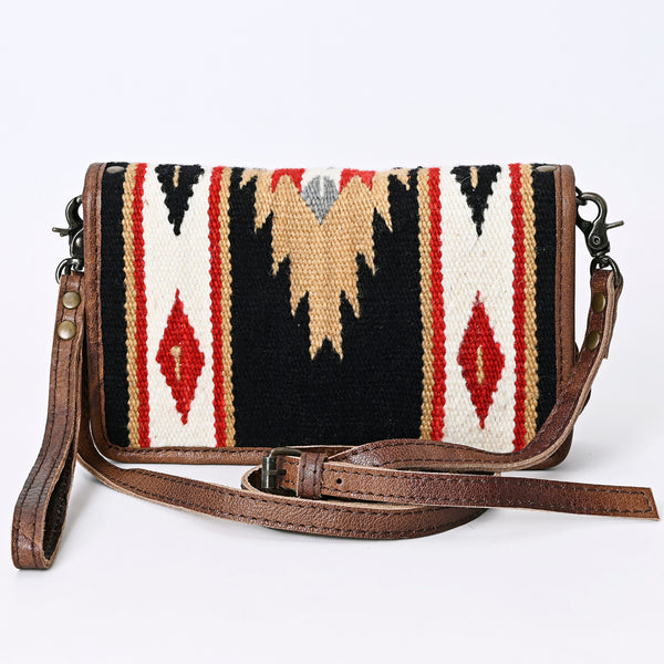 ADBG485 Multicolor Southwestern Wool Organizer Bag with Leather Trim & Crossbody Strap